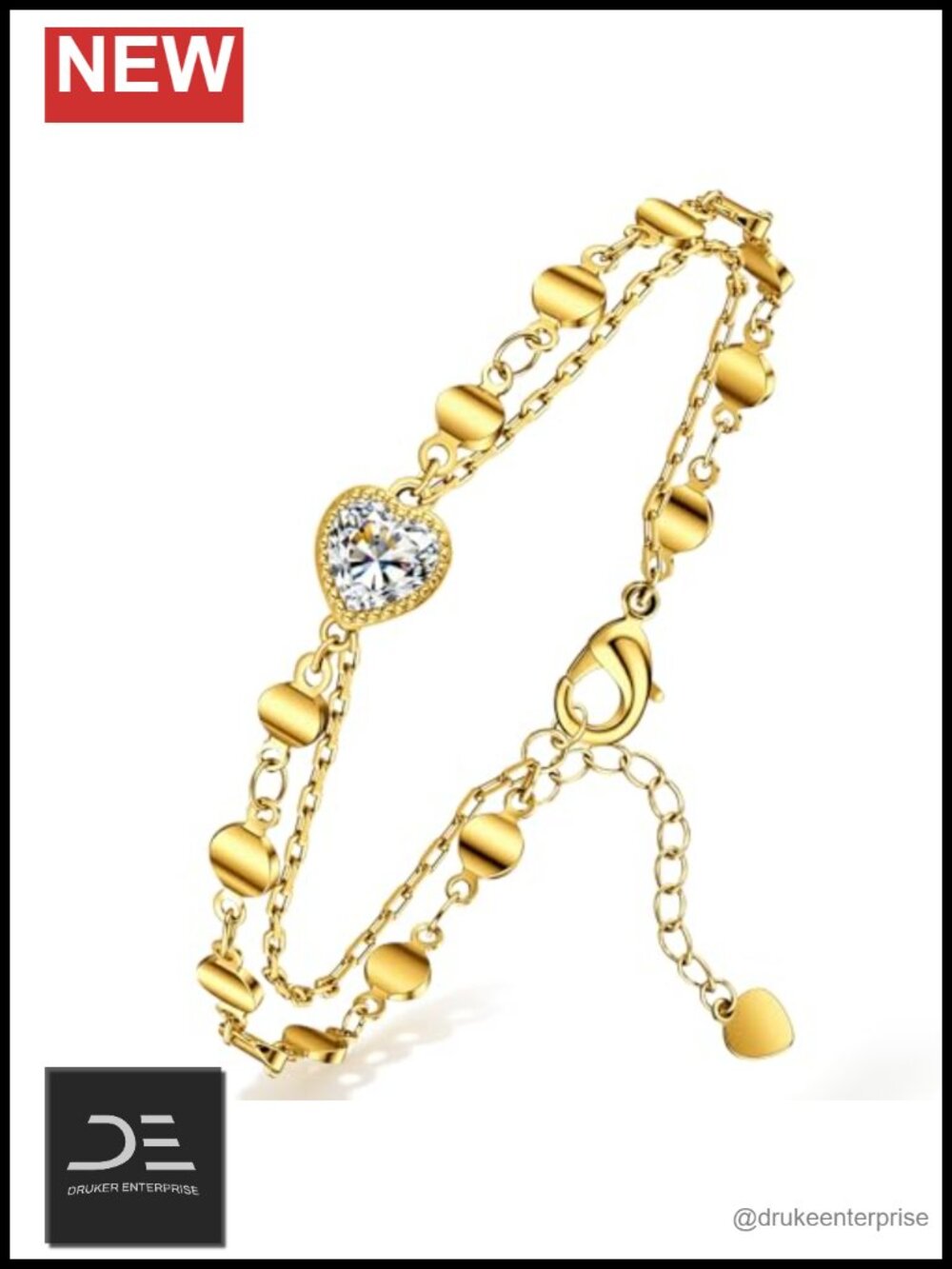 Moissanite Heart Link Bracelet 18K Gold Plated Hypoallergenic Jewelry
